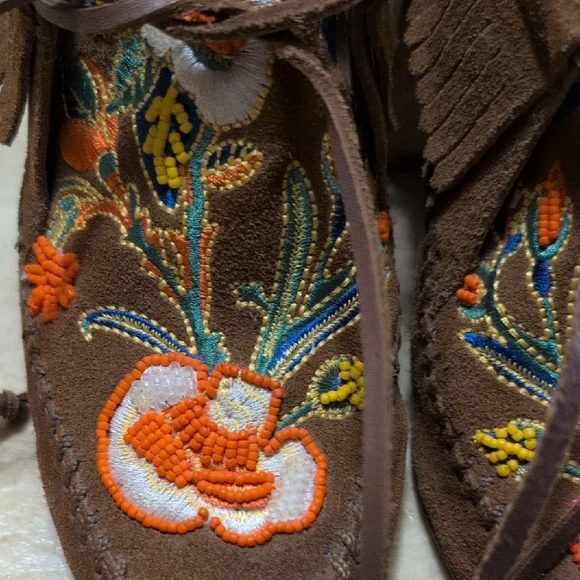 Tory Burch Huntington Fringe Embroidered Brown Suede Women's Shoes Booties - Picture 4 of 10